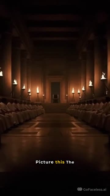 Faceless video example: Answer
Recreate the assassination of Julius Caesar in the Roman Senate on the Ides of March, 44 BC. The grand hall, filled with senators in white togas with crimson borders, is tense under flickering torchlight. In the center, Caesar, in a purple toga and laurel crown, addresses the Senate. Suddenly, senators, including Brutus and Cassius, surround him with daggers drawn. Focus on Caesar’s shocked face as the first stab lands. The attack unfolds quickly, with senators plunging daggers into him.