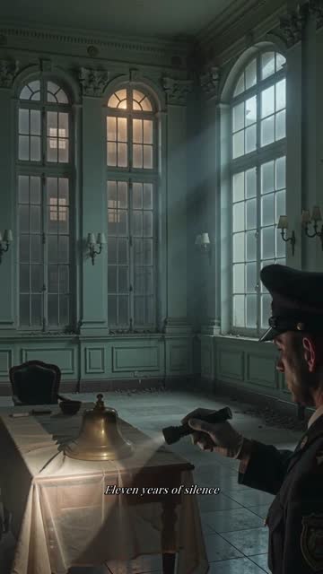 Faceless video example: Make a 60s cinematic suspense story about a night guard who hears a piano playing in an abandoned hotel. Keep it eerie but not graphic. Use dark realistic visuals, slow camera movement, and end on an unresolved final image.