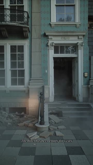Faceless video example: Make a 60s cinematic suspense story about a night guard who hears a piano playing in an abandoned hotel. Keep it eerie but not graphic. Use dark realistic visuals, slow camera movement, and end on an unresolved final image.